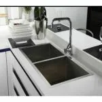 A Asttonus 45x20 Black Double Bowl Stainless Steel Satin Matt Handmade Kitchen Sink