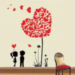 LANSTICK Multicolor Boy and Girl in Love with Hearts Self Adhesive Wall Sticker
