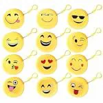JMK CRAFTS Emoji Smiley Fur Zip Pouch Trendy Cool Emoticons Purses Soft Furry Plush Yellow Coin Money Stationery Accessories Women Wallet Bag for Children (Pack of 12)