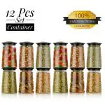 Kitjoy Round Kitchen Storage Container for Rice | Dal | Atta, BPA-Free, Flour | Cereals | Snacks | Stackable | Modular, Round, 1100 Ml Pack Of 12 (Black)