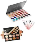 Lenon Eyeshadow the Hill Palette 40 colors & 8 Contour Highlight Concealer Palette With set of 5 brushes (3 Items in the set)