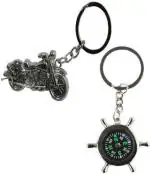 Blue Aura Abelestore Silver Metal Re Chopper Bike, Anchor Wheel Compass Key Chain (Pack Of 2)