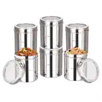 Ebun Heavy Gauge Stainless Steel Top See Through Containers 1.25 Kgs Capacity (Pack of 6)