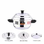 Eurostyle Royal 10 Idli Pot with Encapsulated Sandwich Bottom Stainless Steel, Idli, Dhokla & Vegetable Steamer, 2 Idly Plates (10 idlis), 1 Steamer & 1 Mini Idli Plate (Stainless Steel,EUS_Royal_SB_E_10_Prime)