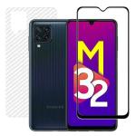 Hobbytronics Samsung Galaxy M32 4G Black Scratch Resistant, Anti Fingerprint with Bubble Proof, Tempered Glass and Back Screen Protector (18 x 10 x 1.5 cm) pack of 2