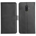 Orosky Samsung J8 Flip Cover Case | Hand Stitched | Shockpooof | Wallet Style Leather Flip Back Cover for Samsung Galaxy J8 (Black)
