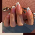 ELDERWAND Set of 24 Artificial Nails in French style with Swarovski (JP837) with glue Natural Pink (Pack of 24)