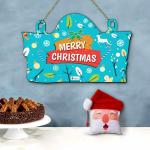Indigifts Christmas Door Wall Hanging Wall Door Decoration Indoor Home Decoration Items Merry Christmas Printed Blue Wall/ Door Hanging 8 X12.5 Inches and Revesible Santa Soft Toy- Xmas Gift Combo
