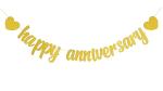 Festiko Happy Anniversary Banner Gold Glitter Heart Bunting Banner For Wedding Anniversary Party Decorations Supplies