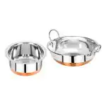 Omega Stainless Steel Copper Bottom Alfa Cookware Set - 2Pcs (Tope - 1.1L, Kadai - 1.2L)
