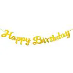 Festiko Gold Shiny Happy Birthday Banner, Elegant Handwriting Letter, Mirror Glitter Alphabet Happy Birthday Sign, Bunting Banner, Birthday Party Decorations Supplies