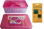 DAIDSUKE Pink 90 Degree 45 Reels Storage Sewing Supplies Organizer Rectangular Empty Plastic Tailoring Accessories Box With 27 Needle Set Free Needle Box Big Size 45 Spools Tailor kit