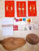 Bhakti2Shakti-Making Worship Special - Raksha Bandhan Set | Bhaiya ki rakhi | Rakhi for brother | Fancy diamond rakhi for men with roli akshat handkerchiefs coconut and other stuff (6 rakhi and 1 rumal)
