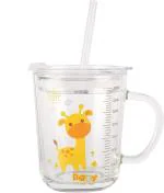 Cracker Clear Glass And Silicone Tumbler Milk Cup With Straw And Lid Handle For Kids And Adult 370ml (1pc)