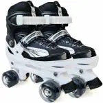 Jaspo Scud Adjustable Quad Roller Skates with LED Wheels Black (Medium)