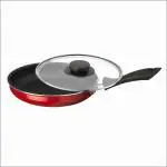 MACclite Aluminium Non Stick Alpha Frying pan,Fry Pan,Pasta Pan,Sauce Pot,Skillet,Cook and Serve, 20 cm Dia, 1.25 L, 2.6mm Thick, with Glass Lid, Red, Gas Stove Compatible Only