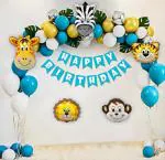 SpecialYou.in Blue Gold Jungle Theme Birthday Decorations Kit DIY Combo (Pack of 68)