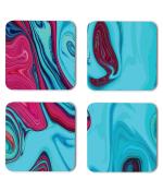 Whats Your Kick Marble Texure Water Blue Color Texure Design Printed Set of 4 Coaster With Metal Stand