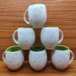 Millions joy Pack of 6 Ceramic Tea/Coffee Chai Cups Round Shape Marble Matte Cup 120ML (Yellow & Parret Green) (White, Green, Cup Set)