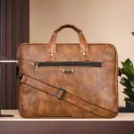 LOREM Tan Color Faux Leather 10L Messenger Bag | Fits up to 15.6 inch Laptop & Macbook For Men & Women BG09