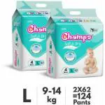 Champs Baby Diaper Soft & Dry Baby Pants- Large Size ( 62 Pcs) (Pack of 2)