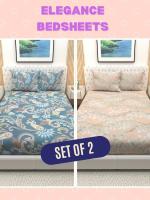Athom Living Premium Cotton Soft Double Bedsheets,Multicolour Printed Pack of 2 with 4 Matching Pillow Cover sets