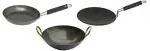 Olrada Iron 3-Piece Cookware Set ( 8inch Fry Pan , 10inch Tawa, 9inch Kadhai )