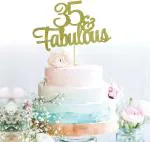 Zyozique Glitter Gold 35&Fabulous Anniversary Cake Topper We Still Do 35th Vow Renewal Wedding Anniversary Cake Topper