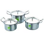 JVL Silver Stainless Steel Cookware And Serveware Essential Utensil Pot Handi Set With Lid 750ml, 1100ml, 1700ml (Pack of 3)