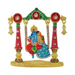 Caristo Radha Krishna on Jhula Idol (ID-99) Color Metal Statue for Car Dashboard | Home Décor | Mandir Pooja Murti | Temple Puja | Office Table Showpiece