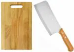 Shruthi Organic Combo Heavy Duty Wooden Chopping Board + Rafael Wooden Chopper Knife 6.3' INCH Professional Ideal Serving Tray for Meat, Cheese, Fruits & Vegetables