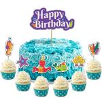 Festiko 7 Pc Underwater Theme Happy Birthday Cake Topper Cupcake Toppers, Cake Decoration Supplies, Underwater Theme Supplies, Underwater Theme Party Decorations