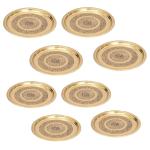 ROYALSTUFFS 4 Big & 4 Small Handmade Pure Brass Plate Dish Embossed Design Round Shape Plates Set of 8 Plates