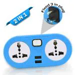 Pick Ur Needs Multi Plug Cord 3 Pin Compact & Portable 2 USB Port Universal Multiplug 2 Socket Extension Boards (Blue, 0 m, With USB Port)