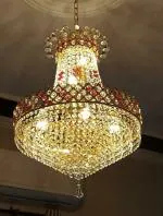 SHRI MAHAL ANTIQUES Round Crystal Big size Jhhomar Incandescent Chandelier Light for Living Room