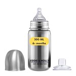 Eddie & Holly 2 in 1 Sipper Bottle for Baby | 300 ml | Wide Neck | Anti Colic Bottle | Zero Plastic | Steel Milk Bottle for Kids | 6+ months | 300 ml