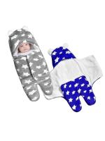 VParents 3-in-1 Soft Hooded Baby Blanket Wrapper -0-6 Months Swaddle for New Born Sleeping Bag Gift Bath Towel Bath Robe Pack of 2 Combo - Gray and Dark Blue