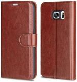 TRIFTY Brown Leather Shock Proof Flip Case Back Cover for Samsung Galaxy S6 Edge|MOBILE COVER|COVER|BACK COVER|MOBILE CASE|FLIP COVER