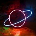 OVG Neon Sign Board LED light, Planet Size 9 inch by 14 inch Pink and Blue Neon For Wall Decor, Gifts and all Occasions (1 piece light with Adapter)