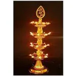 E-DAMEN 4 Layer Diya Lamp Golden OM Design Deepak Samai Light Lamp for Temple