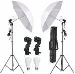 PICPRO E27 Studio Photography Single Point Bulb Holder Lighting Kit for Photography 9ft Light Stand + E27 Single Point Holder + White Umbrella + 20w Bulb - KIT of 2 Set , Natural Continuous Perfect Lighting