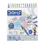 Doms Super Soft Tip Pastel Shades Brush Pen Set | 12 Pastel Shades + 1 Silver Shade + 1 Blender | Ideal for Doodling, Illustrations, Calligraphy, Artists, Studenst & Professioanls