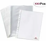 TULMAN 100Pcs Transparent A4 Size Document Sleeves 150 Micron Thickness Leaf Waterproof Clear Sheet Protector 11 Holes Punched Ring Files