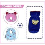Teeny Weeny Combo of Cotton Baby Pillow/Head Shaping Neck Support Pilow, Waterproof Baby Cotton Bib & Velvet Baby Milk Bottle Cover (Pink + Blue + Blue)