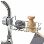 BREAZBELL Stainless Steel Adjusting Multifunctional Over Kitchen Sink Caddy Clamp Faucet Sponge Scrubber Holder Storage Hanging Shelf Draining Bathroom Tap Shampoo Soap Organizer Rack (Pack of 1)