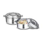 MILTON Galaxia Thermosteel Contemporary Casseroles (Silver, 1250 ml, 2000 ml) - Set of 2
