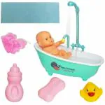 Smartcraft Baby Doll Bath Time Set for Kids' Pretend Play with Detachable Shower Spray