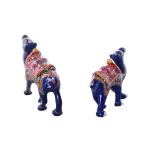 eCraftIndia Blue Meenakari Metal Big Camel 4.5x1.5 inch and Small Camel 3.5x1 inch Figurine 2 pcs
