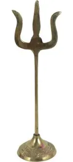Real Craft Gold Brass Trishul Trisulam On Stand For Temple