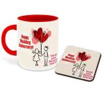 Whats Your Kick Happy Wedding Anniversary Wishes Cute Couple Design Red Ceramic Coffee Mug with Coaster 325 ML
